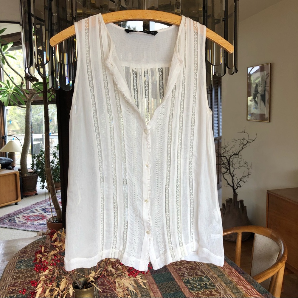 Zara sheer rayon Victorian inspired blouse